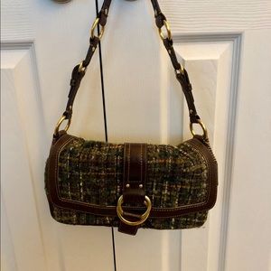Coach multicolor tweed and leather shoulder bag